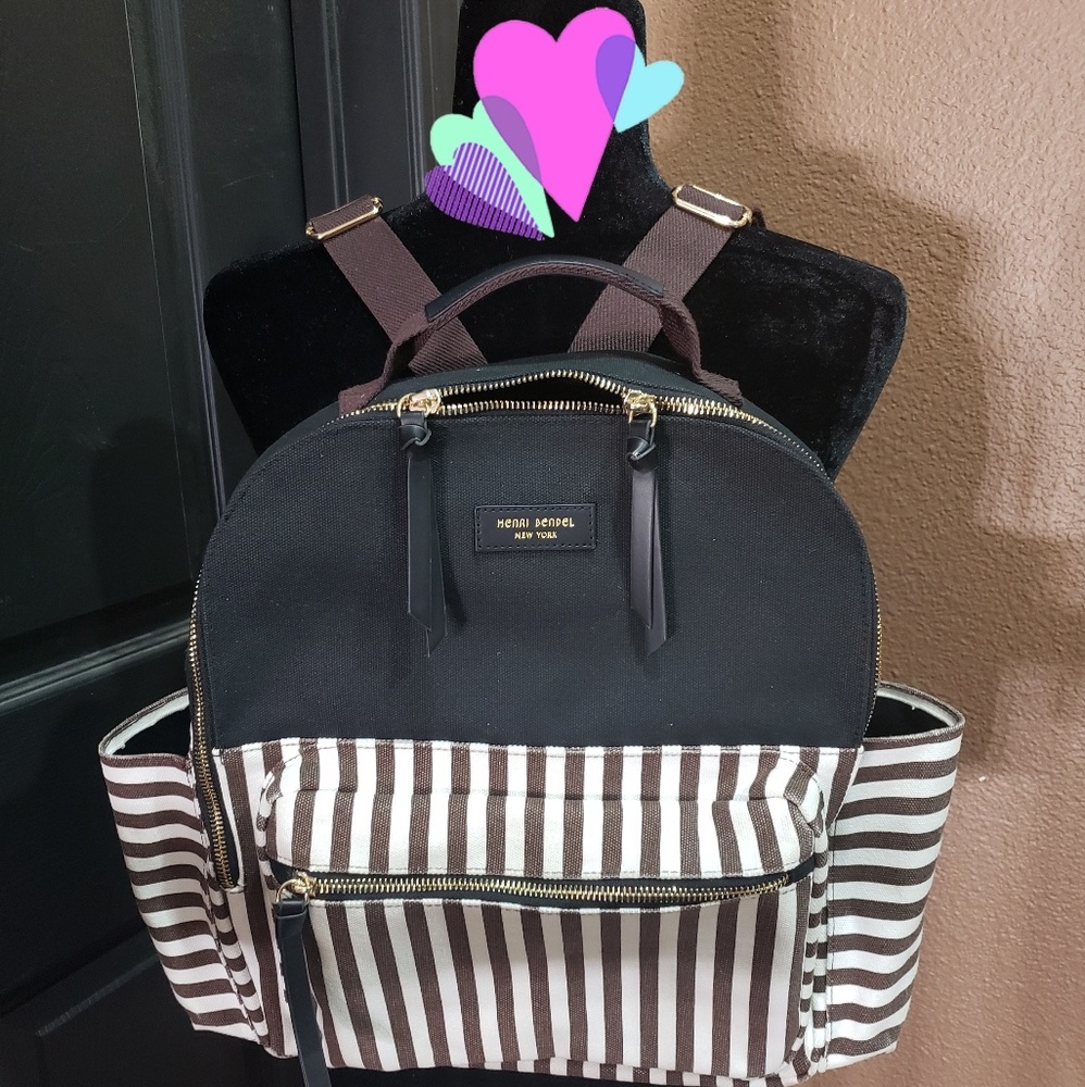 Henri Bendel Black and Brown Striped Backpack